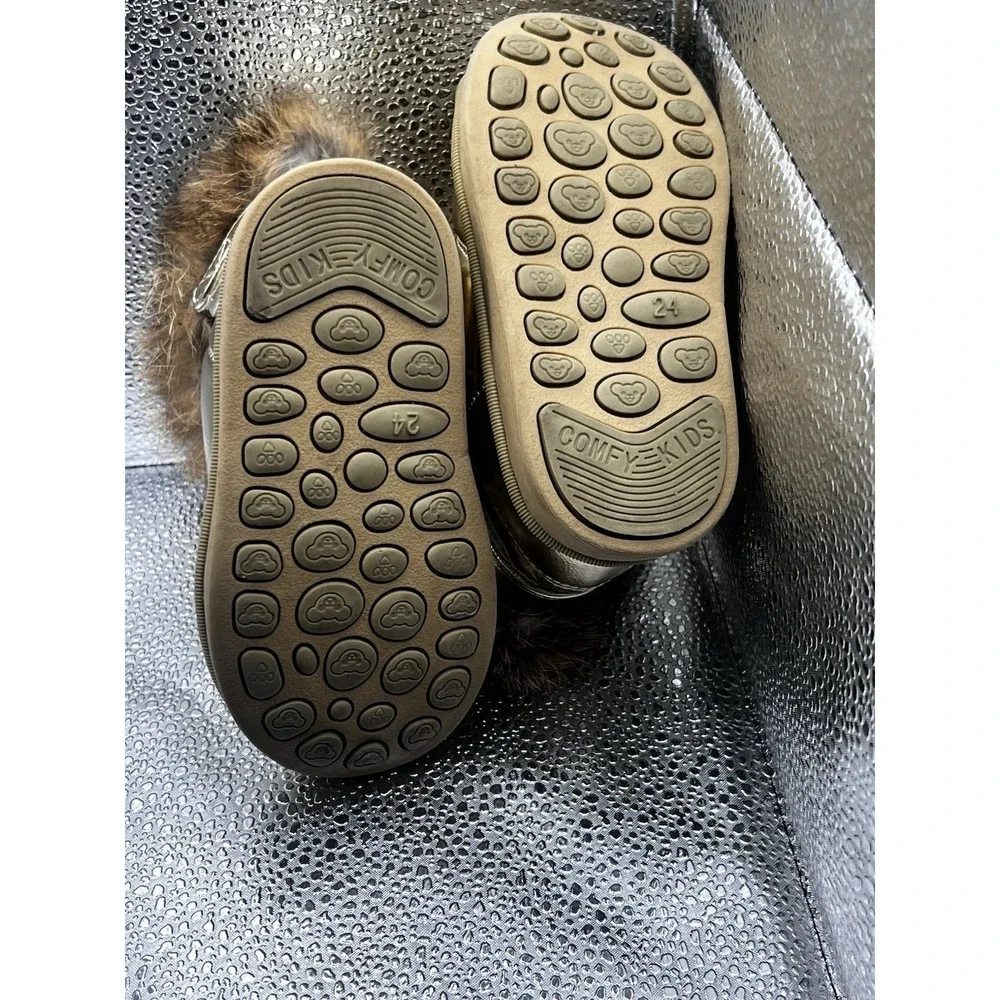 Kids Warm Comfy Girls Faux Fur Snow Boots Ankle Indoor Outdoor Winter Boots
